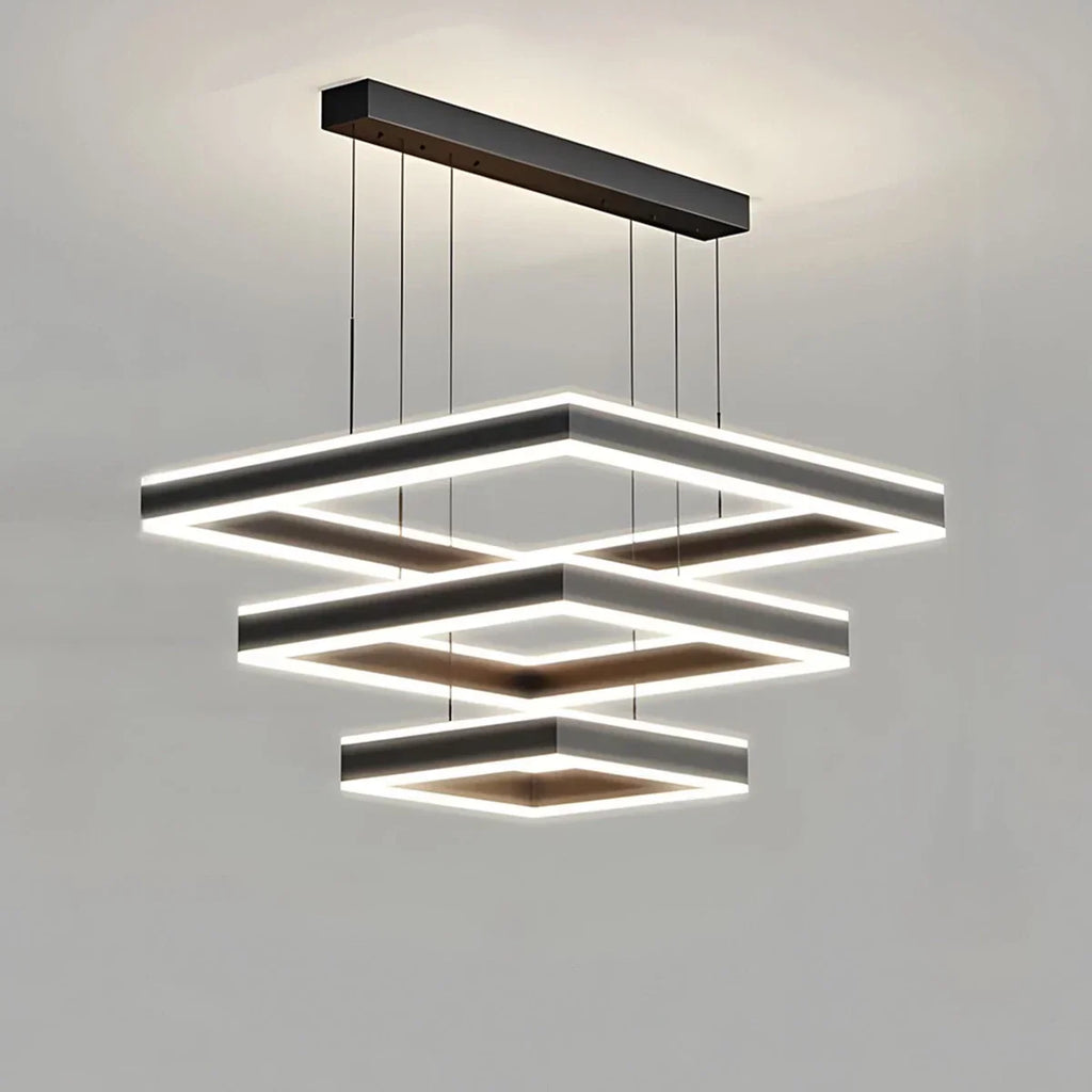 Tiered Black Square Pendant Lamp for Living Room | Desfino