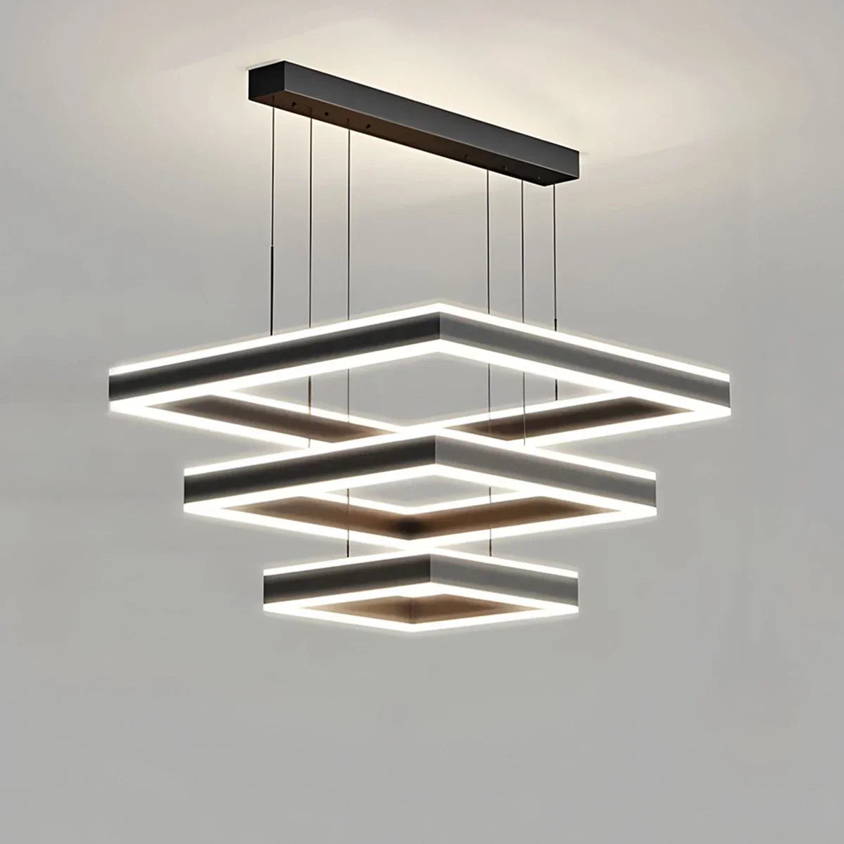 Tiered Black Square Pendant Lamp for Living Room | Desfino
