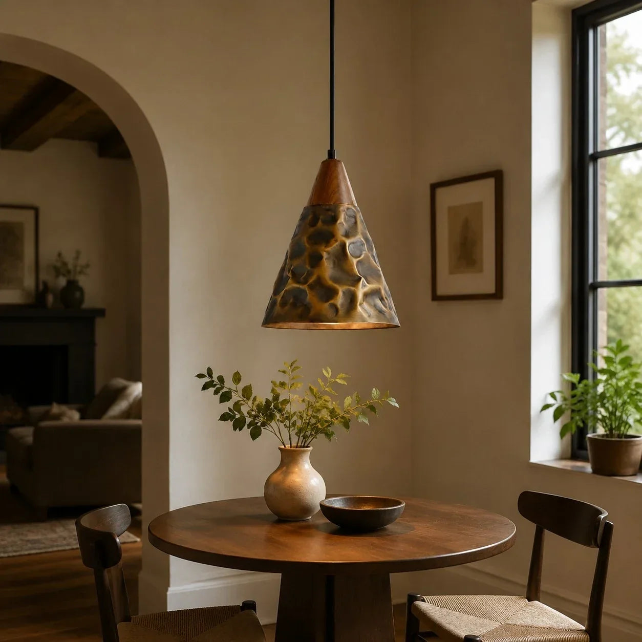 Industrial Hammered Copper Pendant Light
