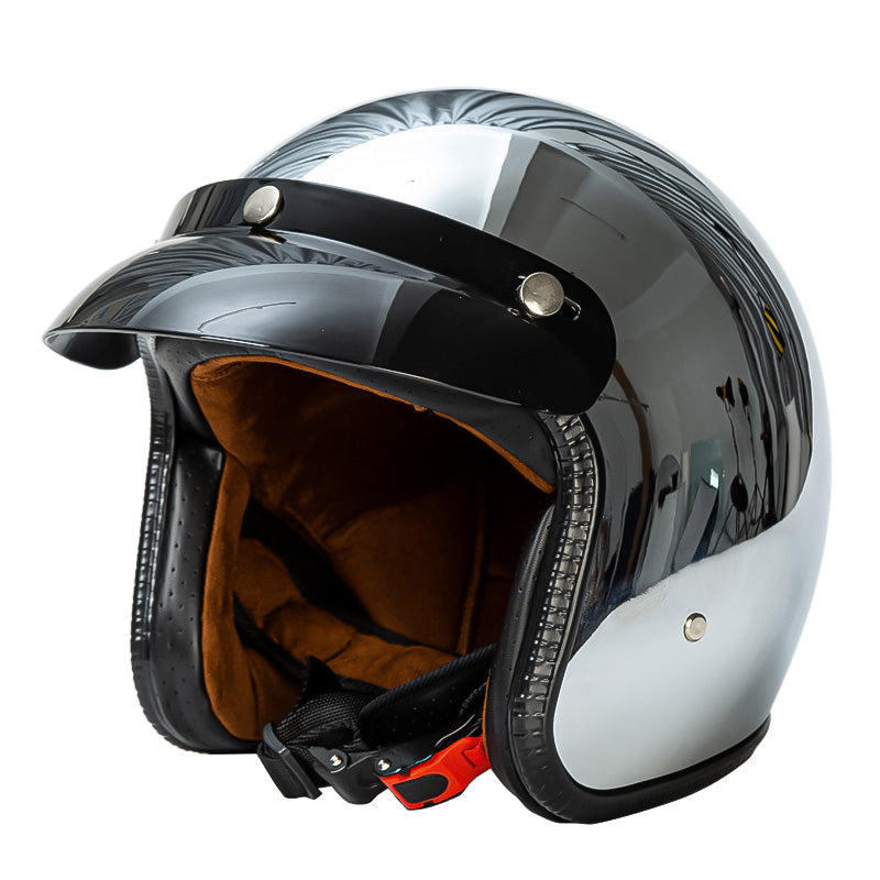 AstraVelo Retro Silver 3/4 Helmet — DOT & ECE Certified