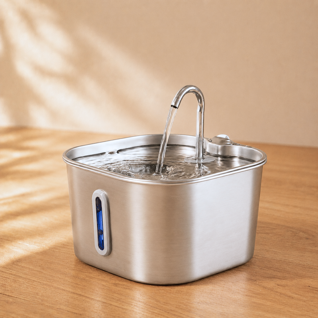 Trinkbrunnen für Katzen aus Edelstahl — Kompaktes 2,2-L-Design, leise Pumpe