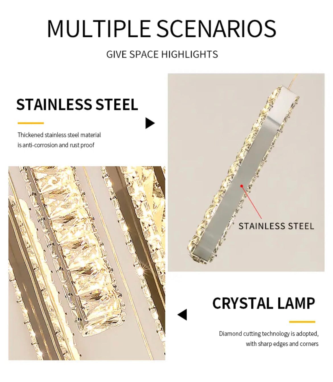 Orabella Modern LED Crystal Chandelier — Elongated Faceted Accents - Desfino