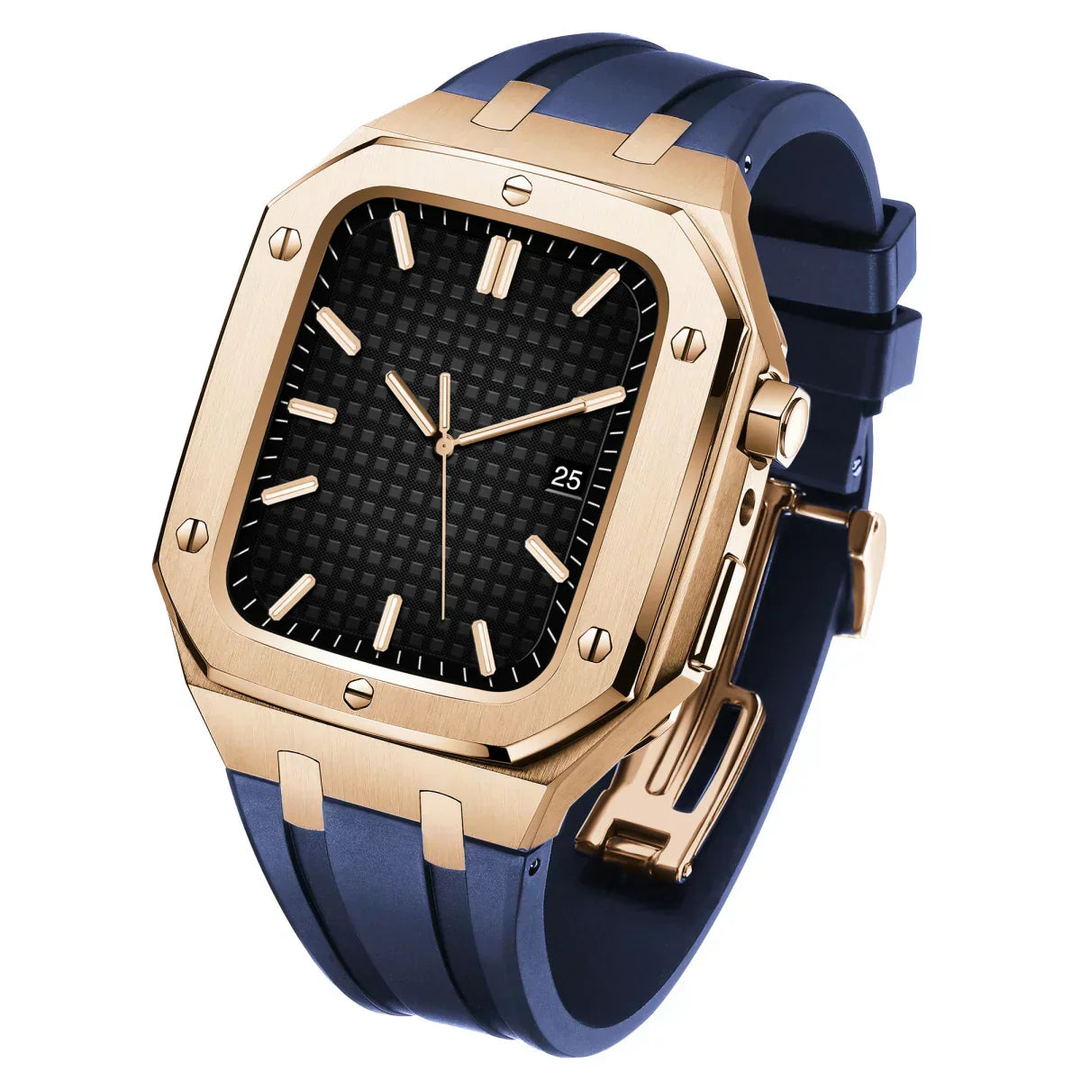 Kirello09 Apple Watch-dekselsett for ombygging — silikonrem, etui i 316L-stål - Desfino