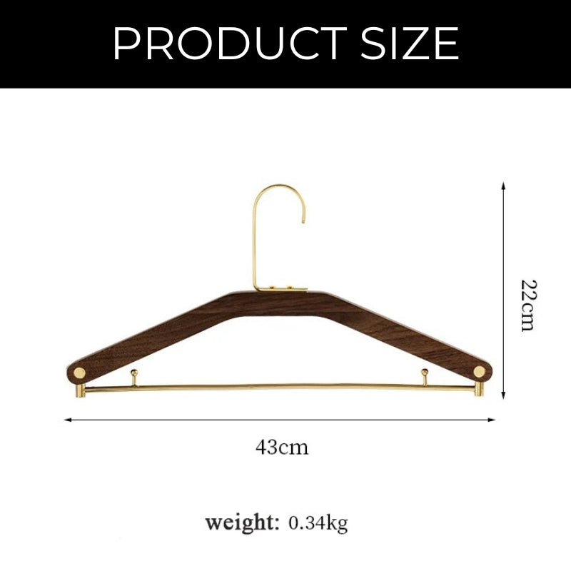 Arcora Walnut Clothes Hangers — Solid Wood Frame, Sturdy Brass Hardware