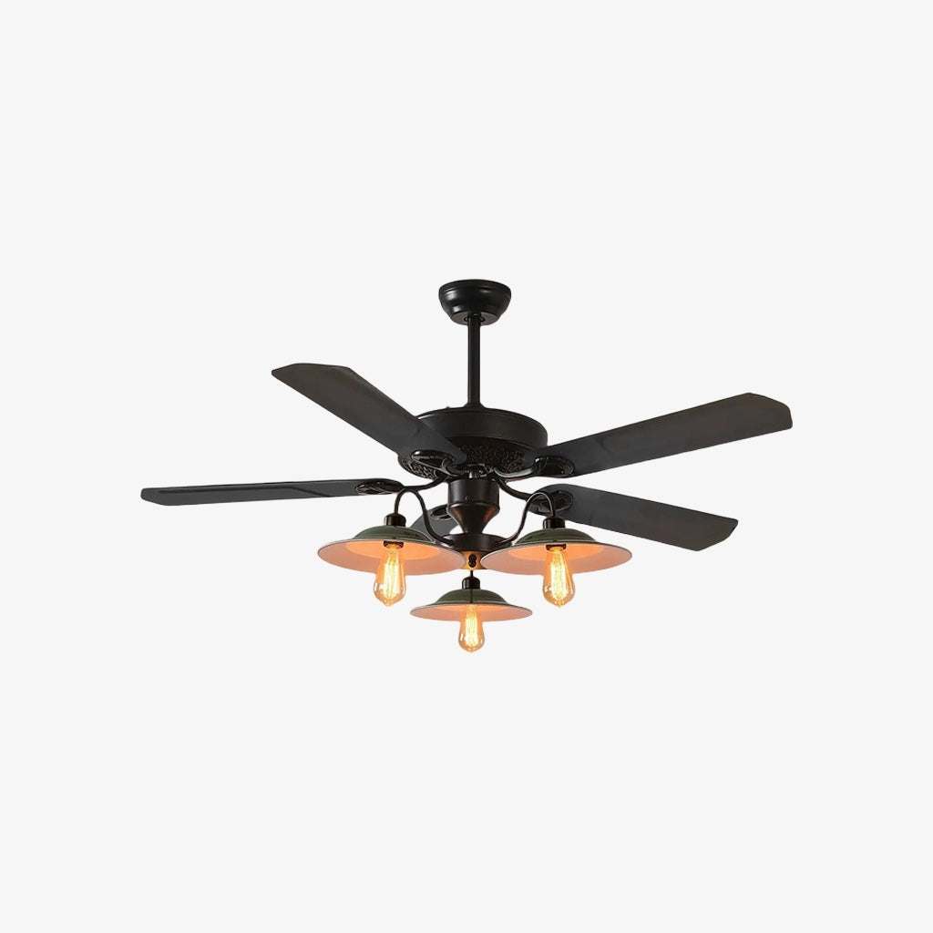 Industrielle Deckenventilatorleuchte – Flügel aus Holz oder Eisen, Größen 42 oder 52 Inch