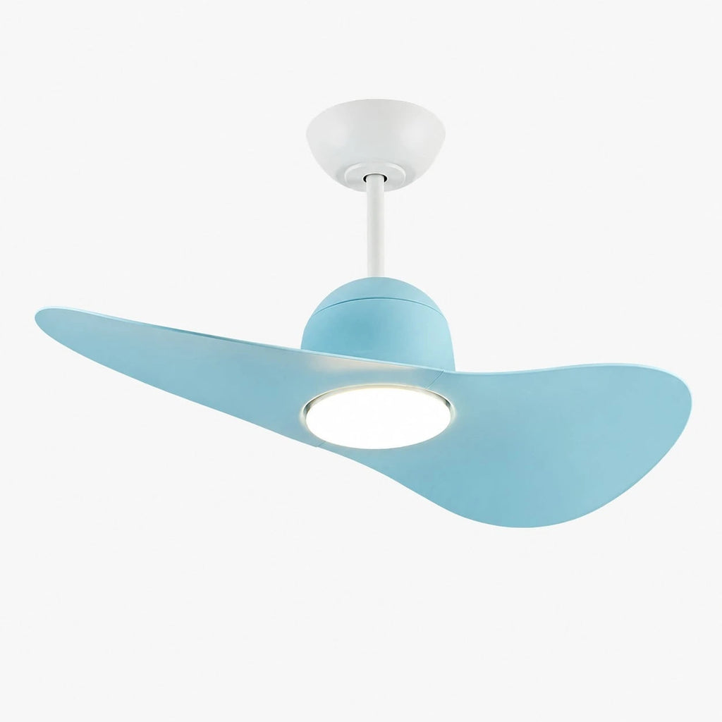 Deckenventilator mit hutähnlicher Leuchte und zwei Flügeln, integrierter LED-Diffusor