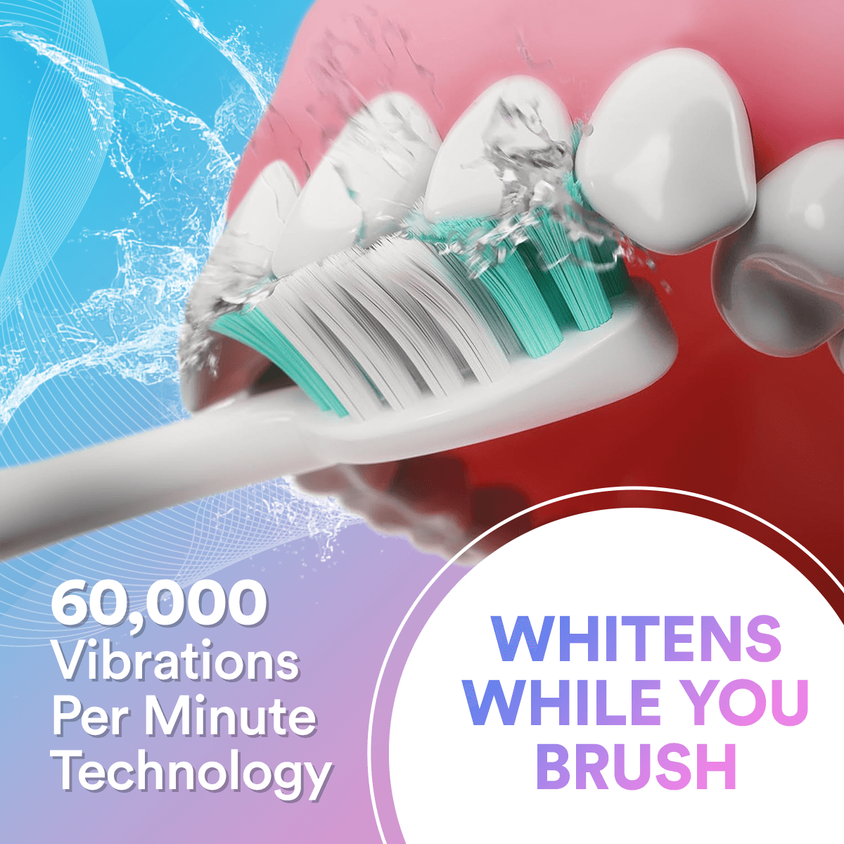 Escova de Dentes Elétrica Sónica 6-em-1 — 6 Modos, Intensidade Ajustável - Desfino