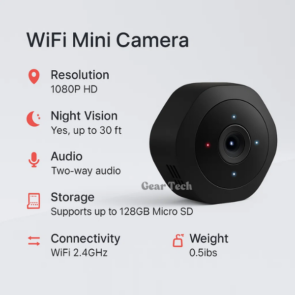 Μίνι κάμερα WiFi Arboron — 1080P HD, νυχτερινή όραση, αμφίδρομος ήχος - Desfino
