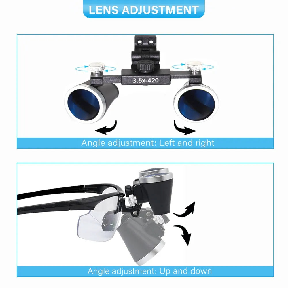 IrisPro Dental Loupes — Binocular Optics, 2.5X or 3.5X Magnification, LED Illumination