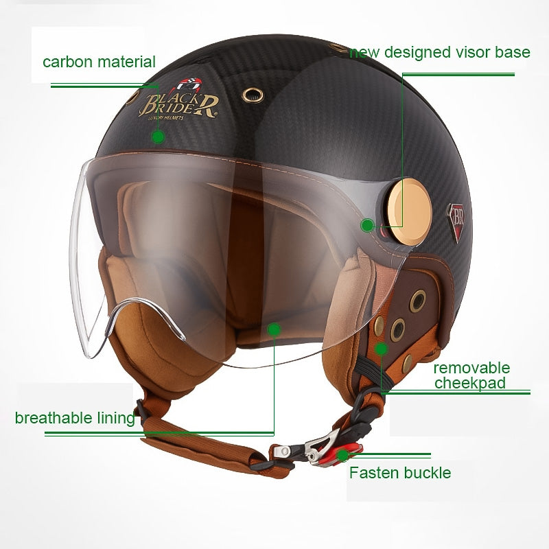 Motorcykelhjälm i kolfiber - lätt, CE/ECE-R22/05-certifierad - Desfino