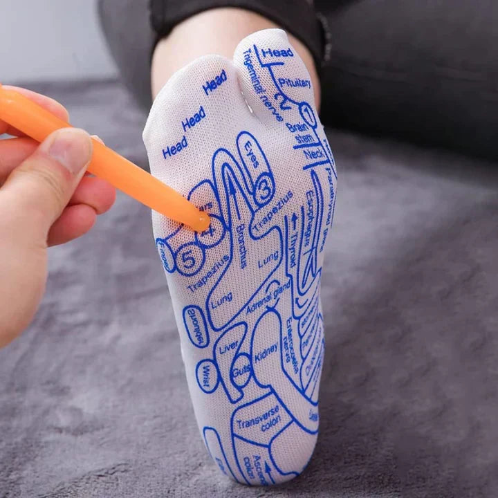 Chaussettes de réflexologie SoleComfort — Outil de massage et tableau des points de pression - Desfino