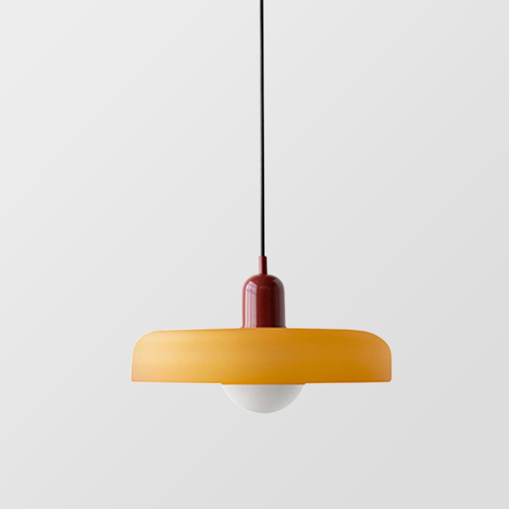 Aurelo Bauhaus-Pendelleuchte — Farbiger Glasschirm, rundes Baldachin