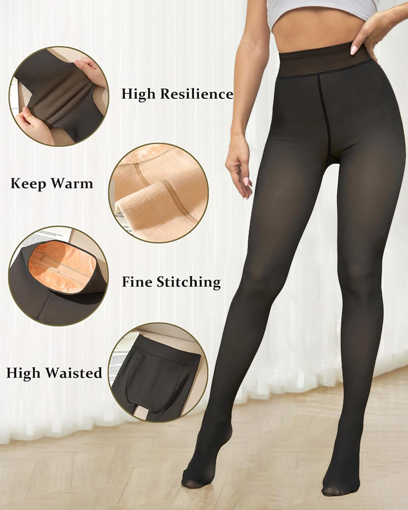 Translucent Fleece Lined Tights — Contoured Waist Support