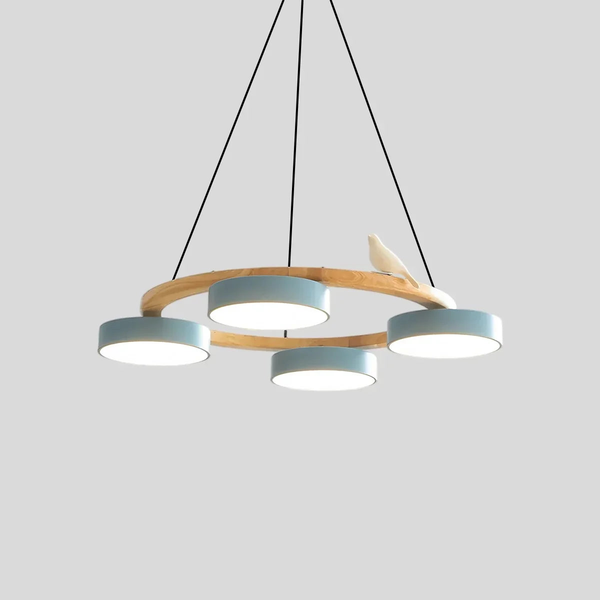 Round Wood Chandelier with Bird Accents for Living Room | Desfino