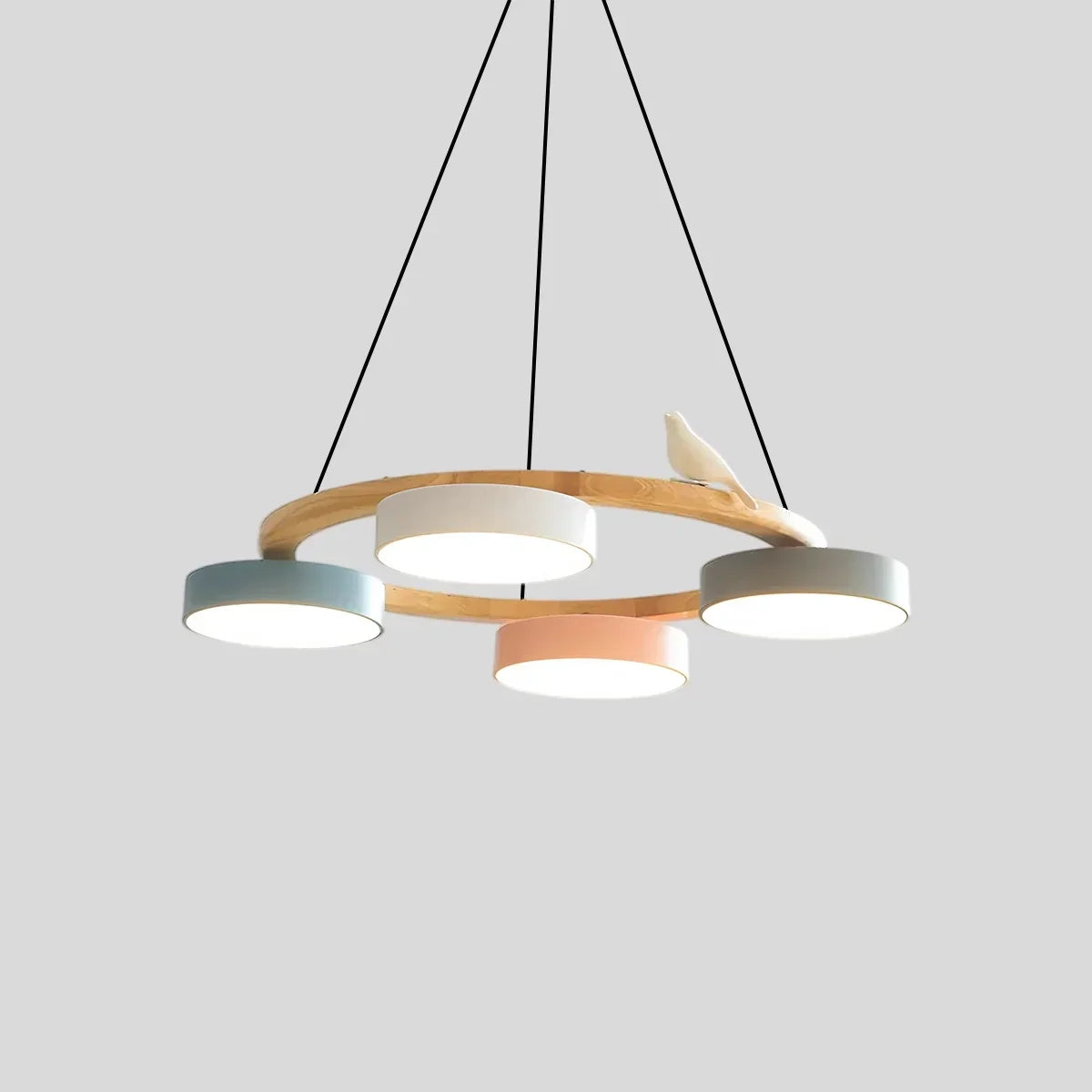 Round Wood Chandelier with Bird Accents for Living Room | Desfino