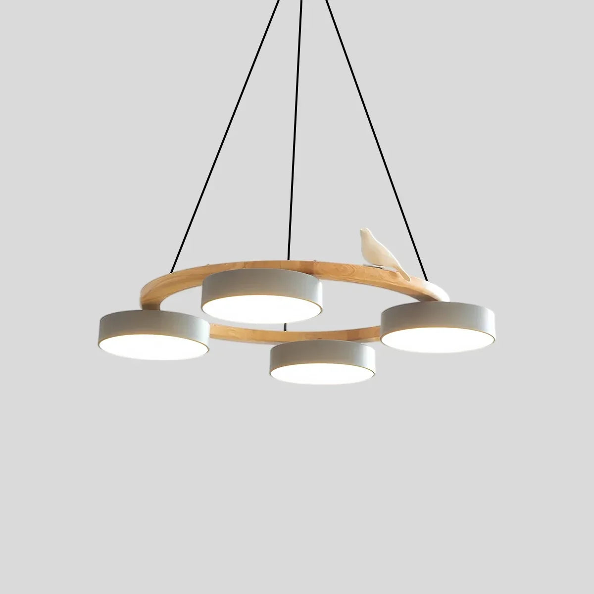Round Wood Chandelier with Bird Accents for Living Room | Desfino