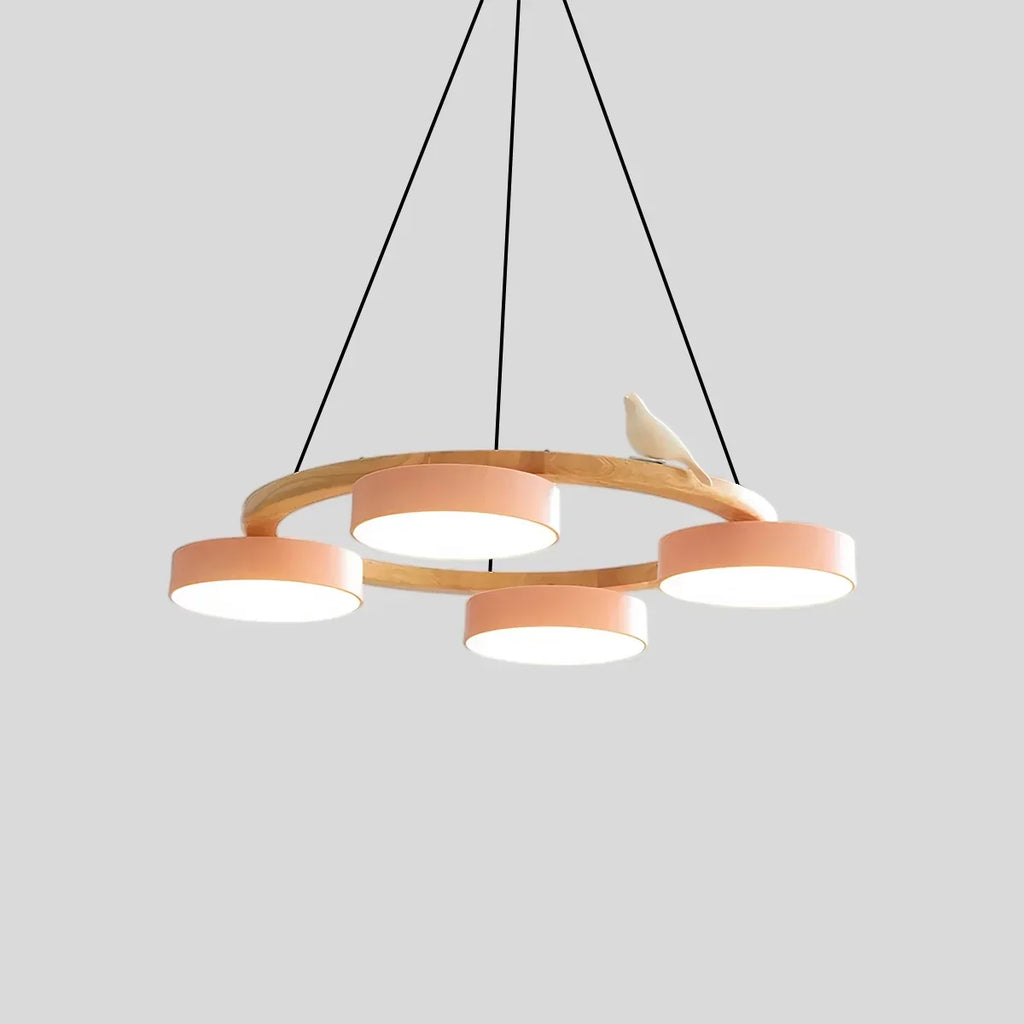 Round Wood Chandelier with Bird Accents for Living Room | Desfino