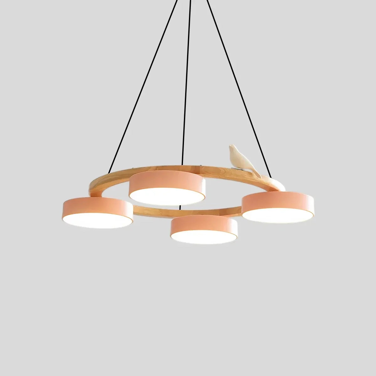 Round Wood Chandelier with Bird Accents for Living Room | Desfino