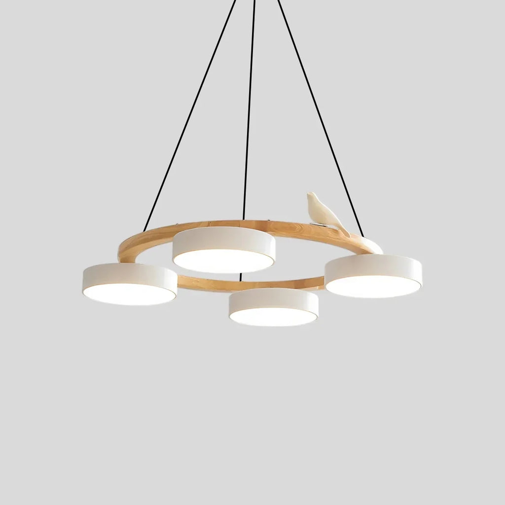 Round Wood Chandelier with Bird Accents for Living Room | Desfino