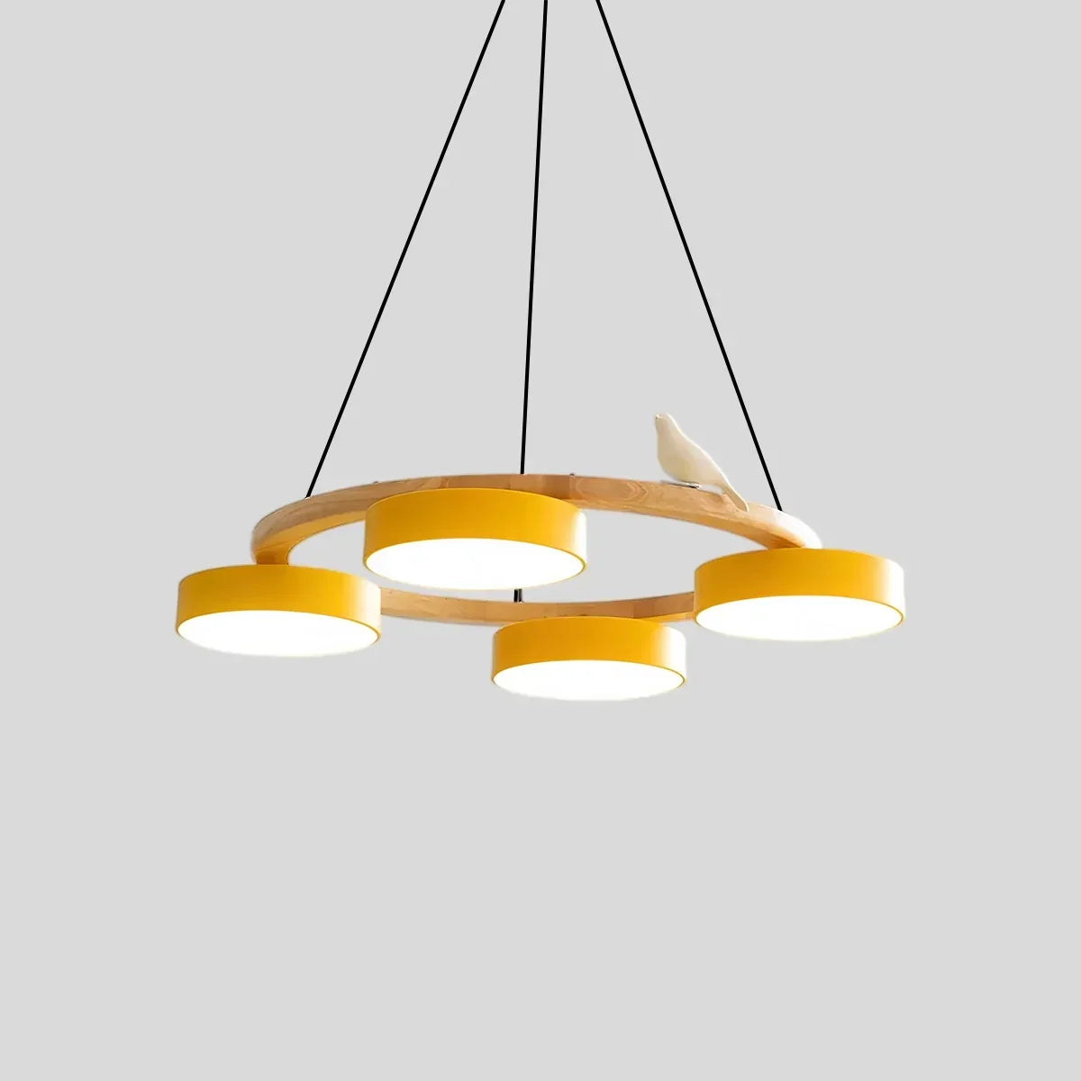 Round Wood Chandelier with Bird Accents for Living Room | Desfino