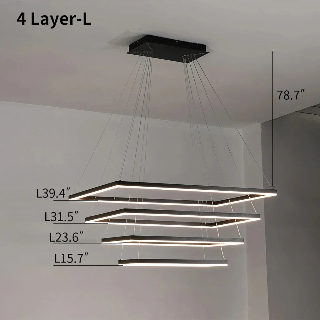 Modern Black Tiered Rectangular Chandelier | Desfino