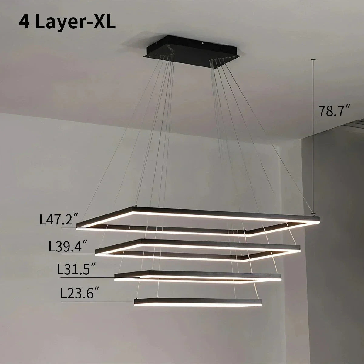 Modern Black Tiered Rectangular Chandelier | Desfino