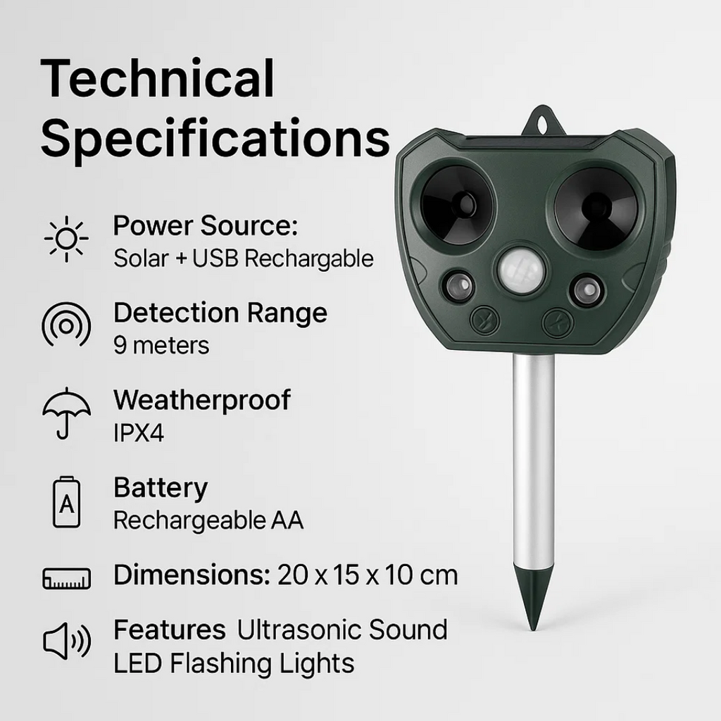 מרחיק ציפורים ומזיקים קולי סולארי SolPro, עמיד לתנאי מזג האוויר וללא כימיקלים - Desfino