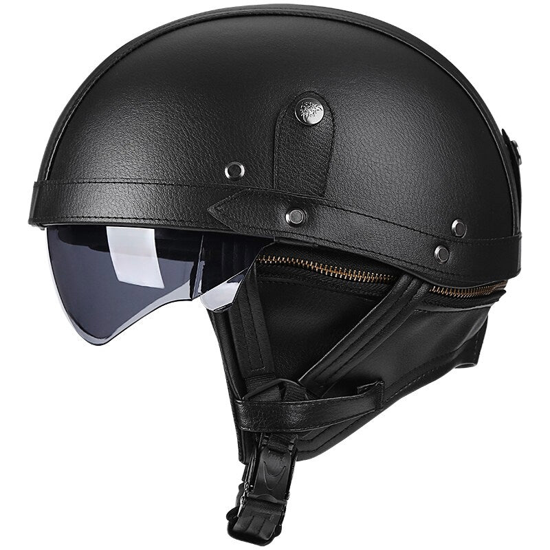 NovaRove レトロバイクヘルメット - DOT、格納式ブラウンUVレンズ - Desfino