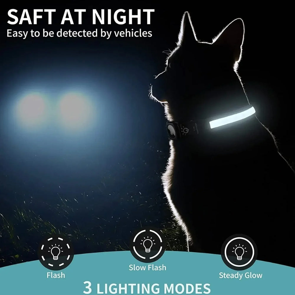 LumaPaw vattentätt LED-halsband för hundar — plats för Apple AirTag - Desfino