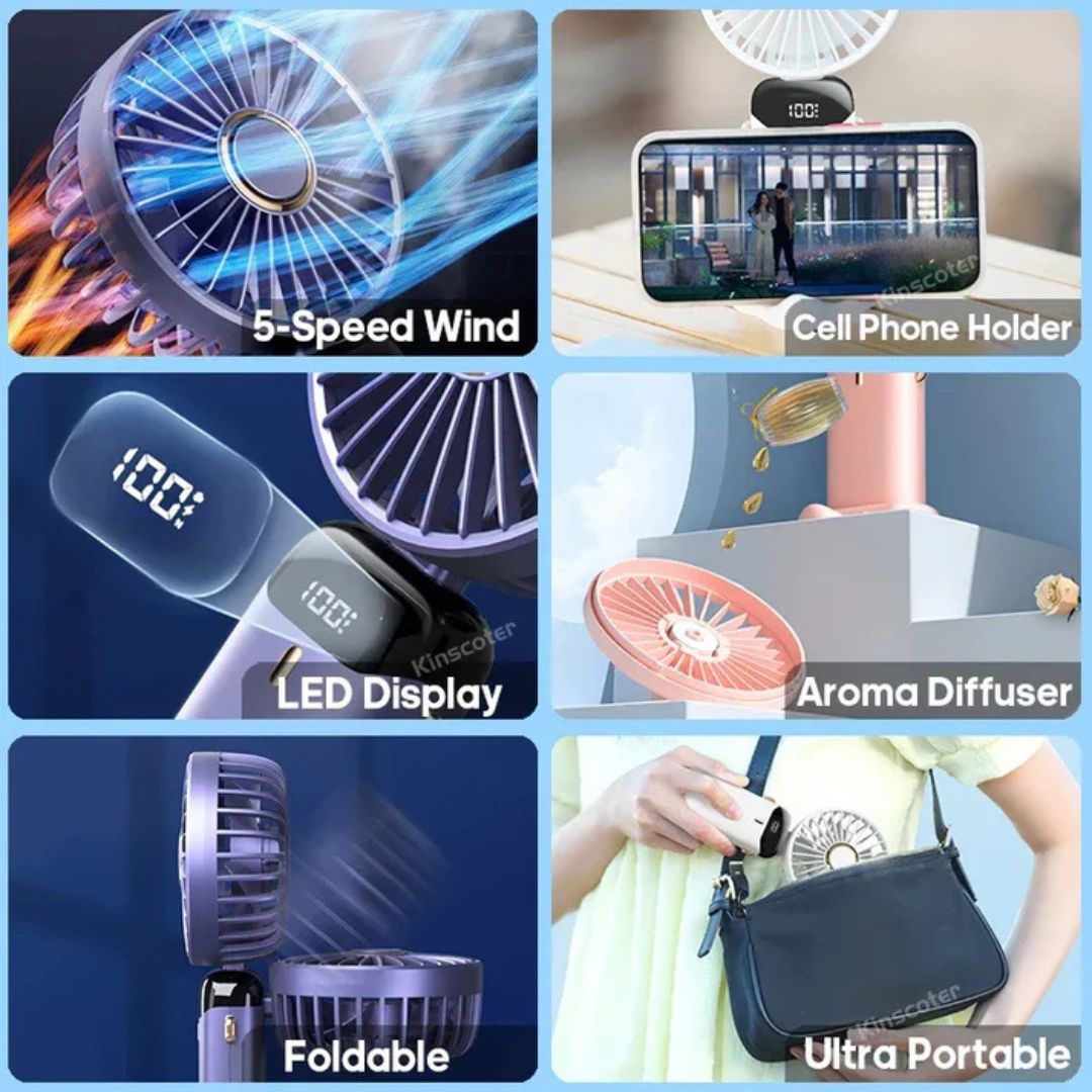 Ventilator portabil reîncărcabil VentoMax — Silențios, cu 5 viteze și pivotare la 90° - Desfino
