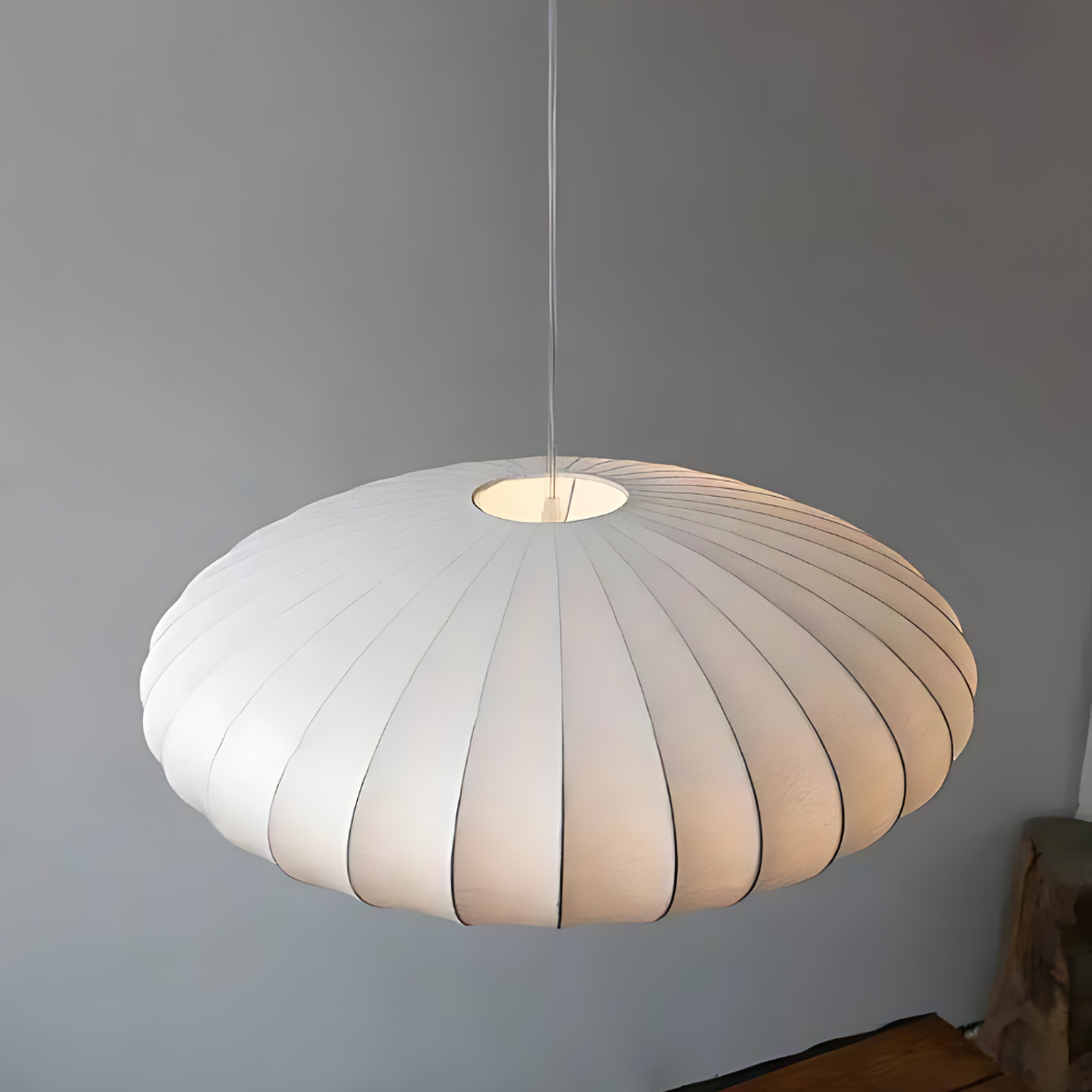 Aethera Kremowa jedwabna lampa wisząca — plafon w stylu japandi - Desfino