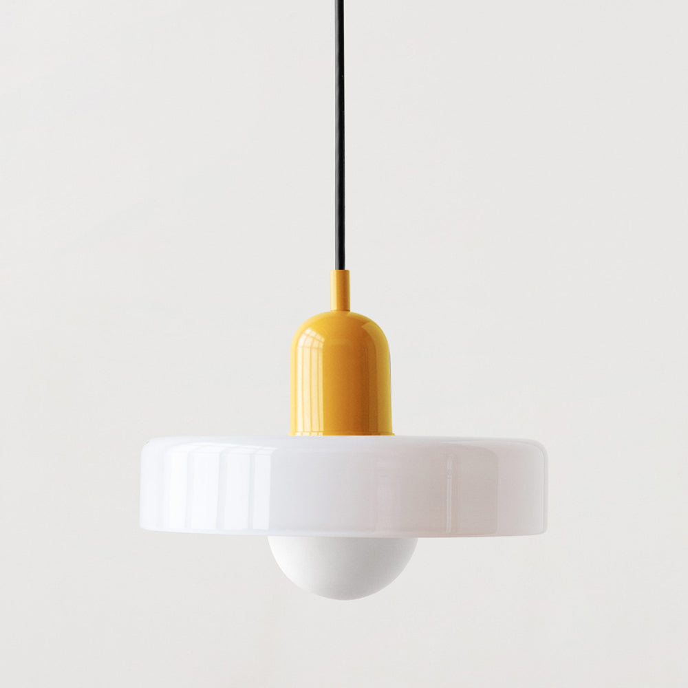 Aurelo Bauhaus-Pendelleuchte — Farbiger Glasschirm, rundes Baldachin