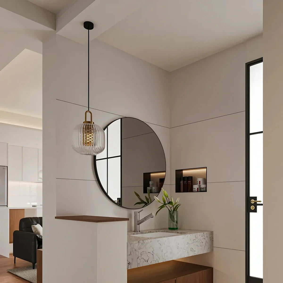Modern Ribbed Clear Glass Pendant Light | Desfino
