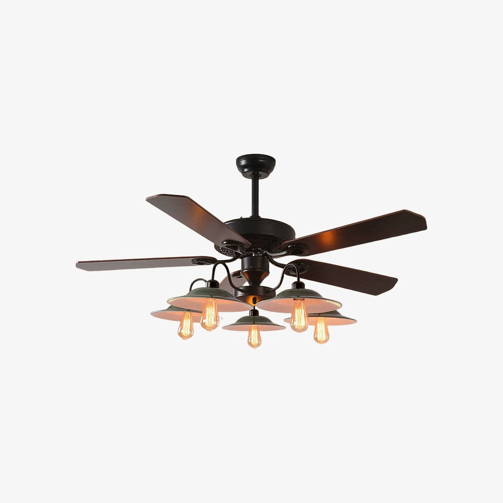 Industrielle Deckenventilatorleuchte – Flügel aus Holz oder Eisen, Größen 42 oder 52 Inch