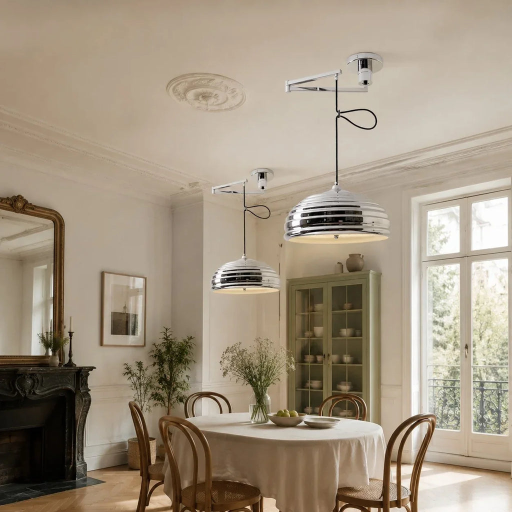 Bauhaus Adjustable Arm Pendant Light — Polished Chrome Industrial Finish