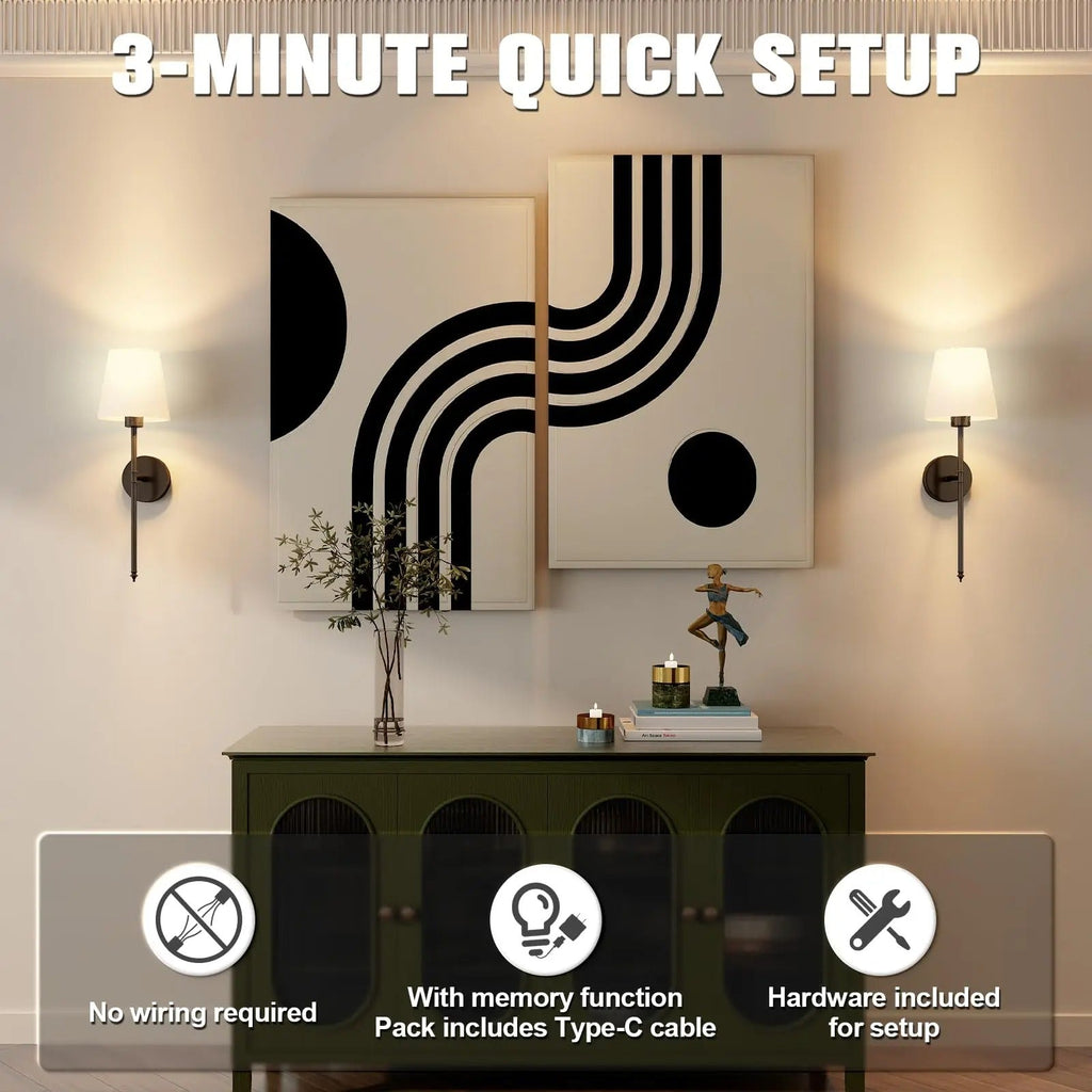 Applique da parete wireless NovaGlow — Confezione da 2, alimentazione a batteria - Desfino