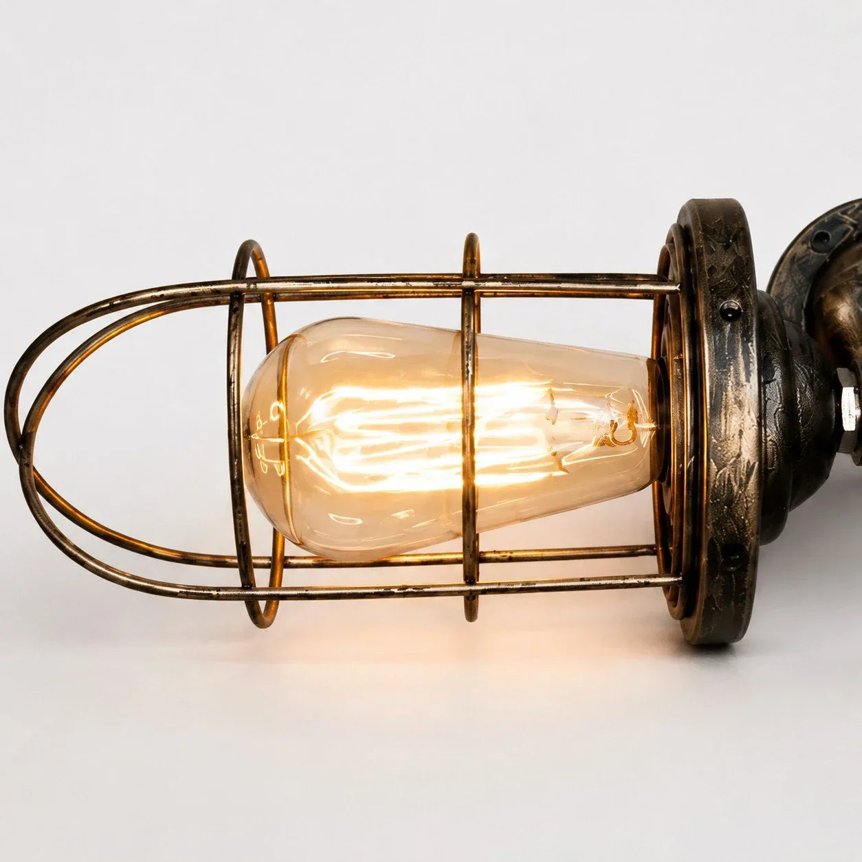 Industrielle Käfig-Wandleuchte, Vintage-Wandlampe aus Metall, sichtbares Leuchtmittel, wahlweise mit einem oder zwei Köpfen