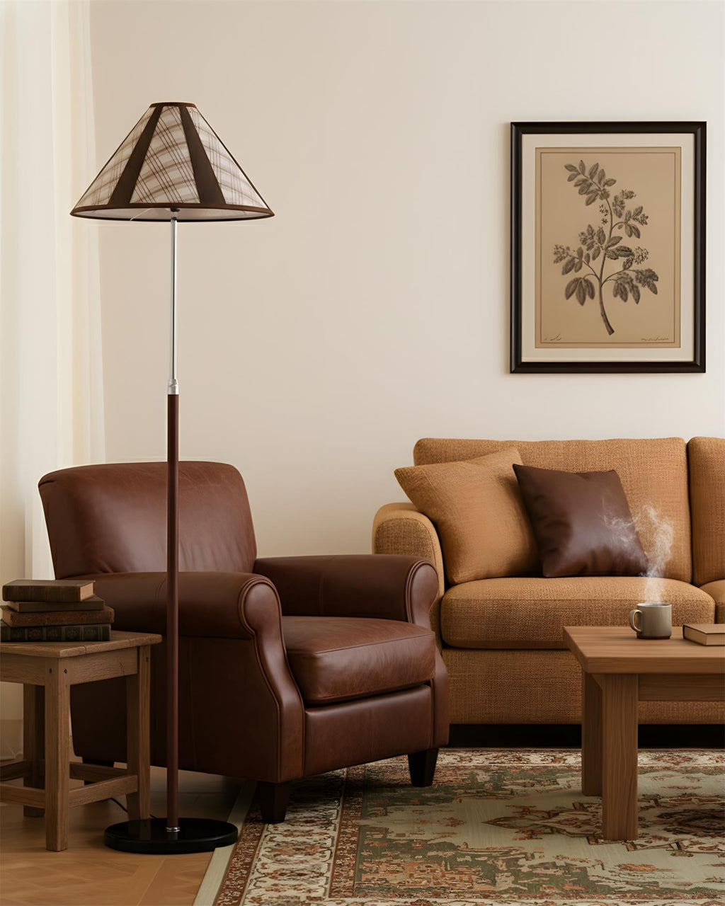 Hearthline Floor Lamp — Slim Silhouette, Plaid-Inspired Design