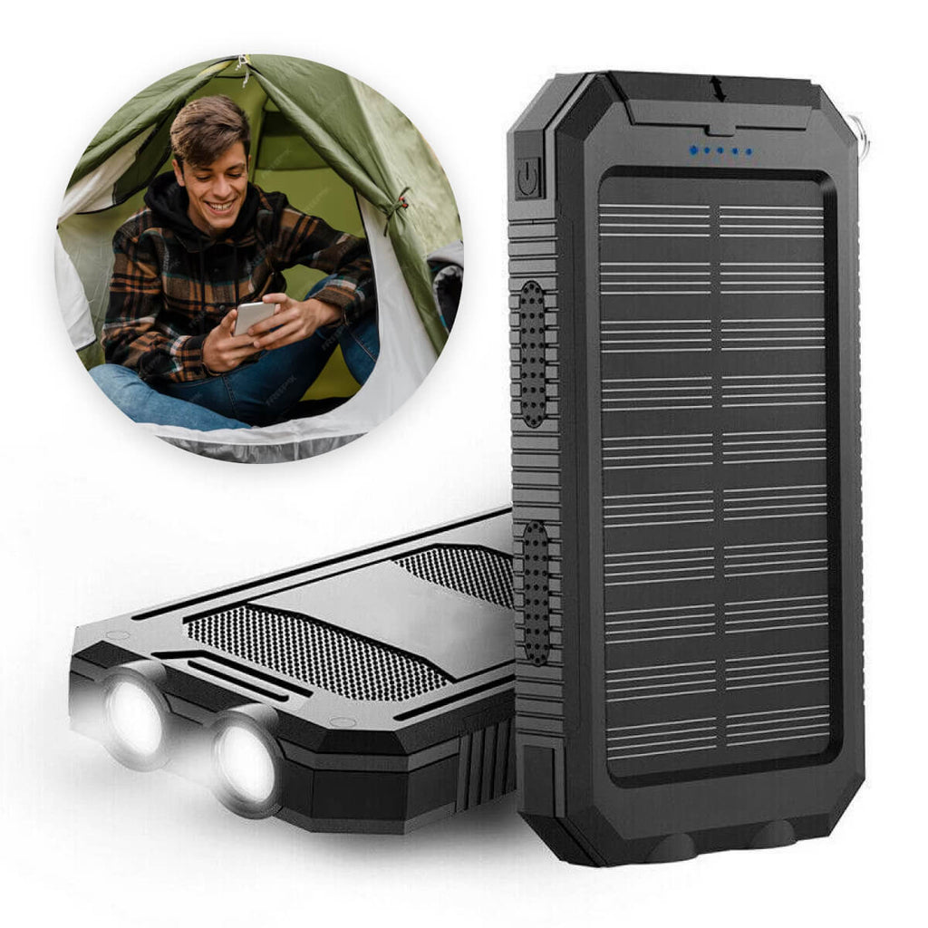 SolaraGuard 500000mAh ソーラーパワーバンク - USB 2ポート、IP44、ライト内蔵 - Desfino
