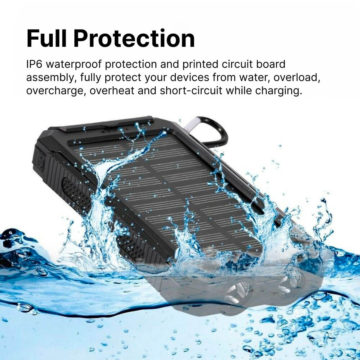 SolaraGuard 500000mAh ソーラーパワーバンク - USB 2ポート、IP44、ライト内蔵 - Desfino
