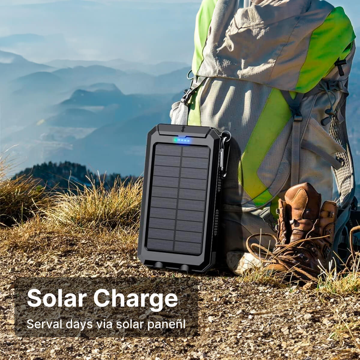 SolaraGuard 500000mAh ソーラーパワーバンク - USB 2ポート、IP44、ライト内蔵 - Desfino