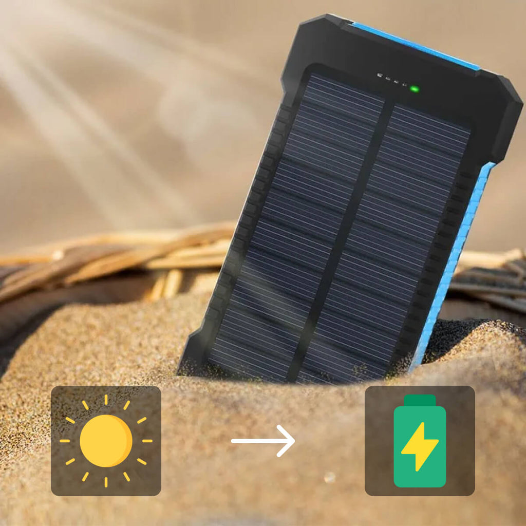 SolaraGuard 500000mAh ソーラーパワーバンク - USB 2ポート、IP44、ライト内蔵 - Desfino
