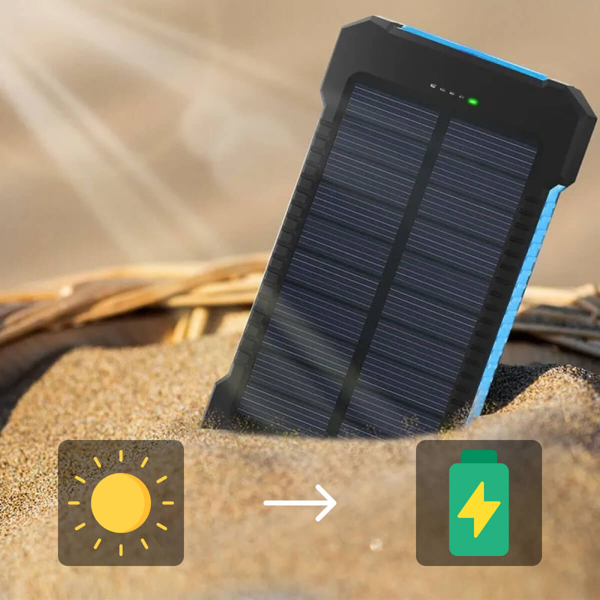 SolaraGuard 500000mAh ソーラーパワーバンク - USB 2ポート、IP44、ライト内蔵 - Desfino