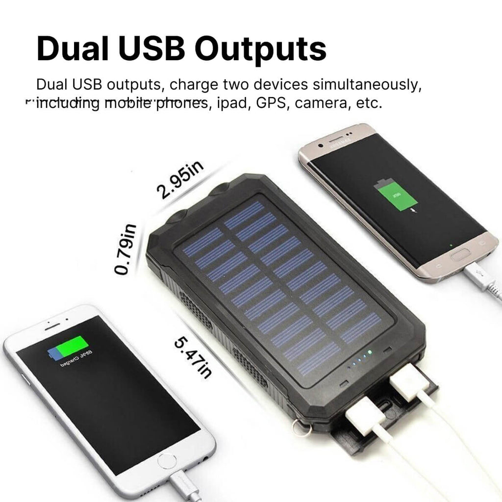 SolaraGuard 500000mAh ソーラーパワーバンク - USB 2ポート、IP44、ライト内蔵 - Desfino