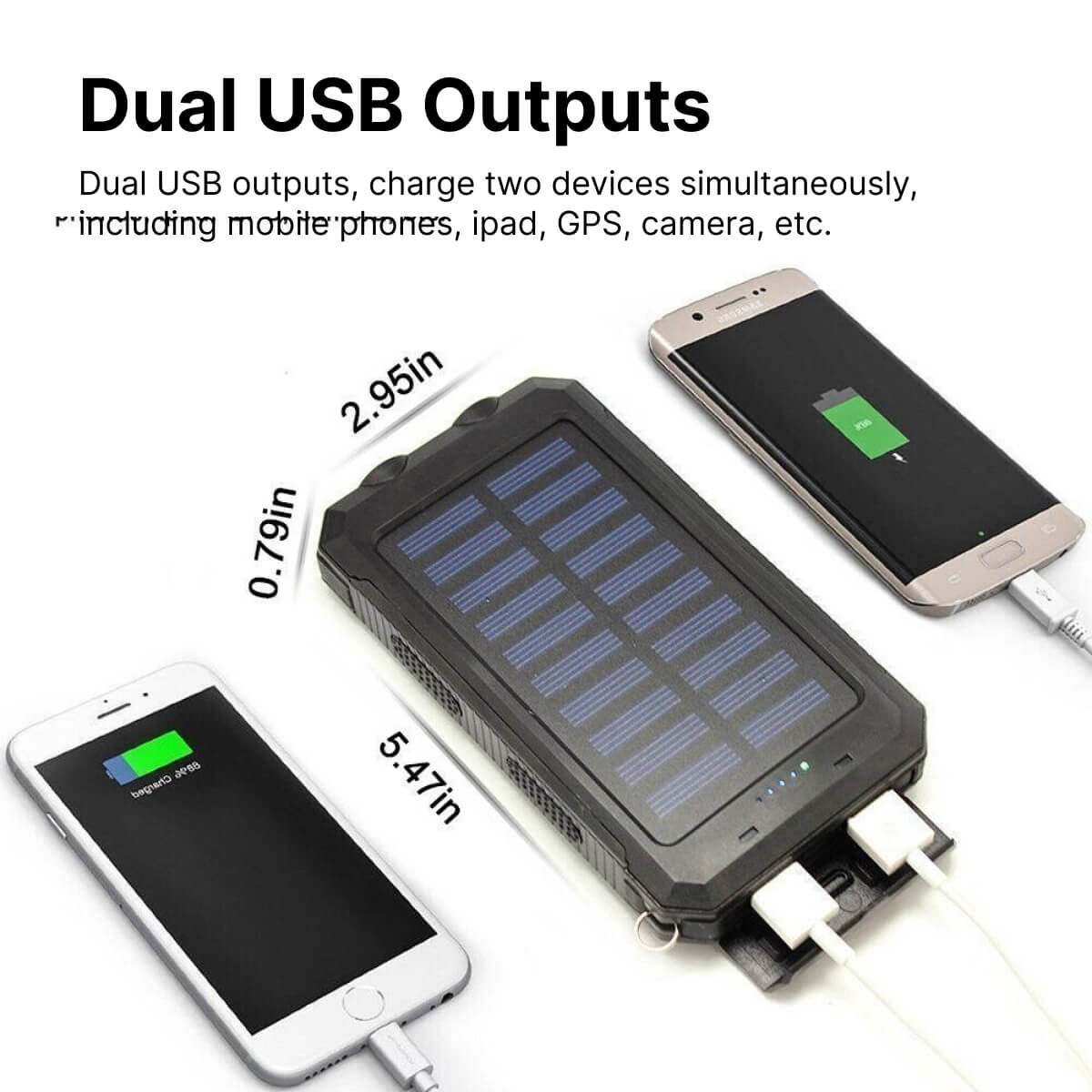 SolaraGuard 500000mAh ソーラーパワーバンク - USB 2ポート、IP44、ライト内蔵 - Desfino