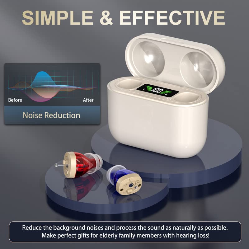 Invisible Rechargeable Hearing Amplifiers — In-Ear Design, Two-Channel Digital Sound, Wireless Charging Case
