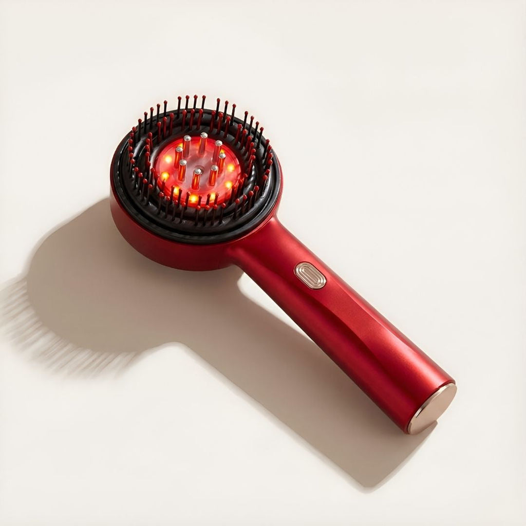 Pettine per massaggio del cuoio capelluto con LED rosso da 630nm, cordless e impermeabile — Design ergonomico con setole