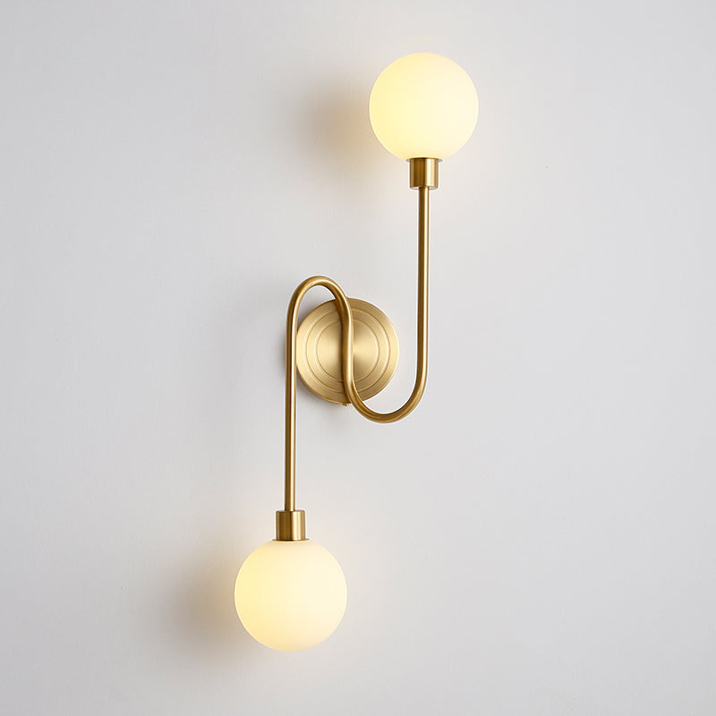 Holten Brass Armed Sconce — Two White Glass Globes