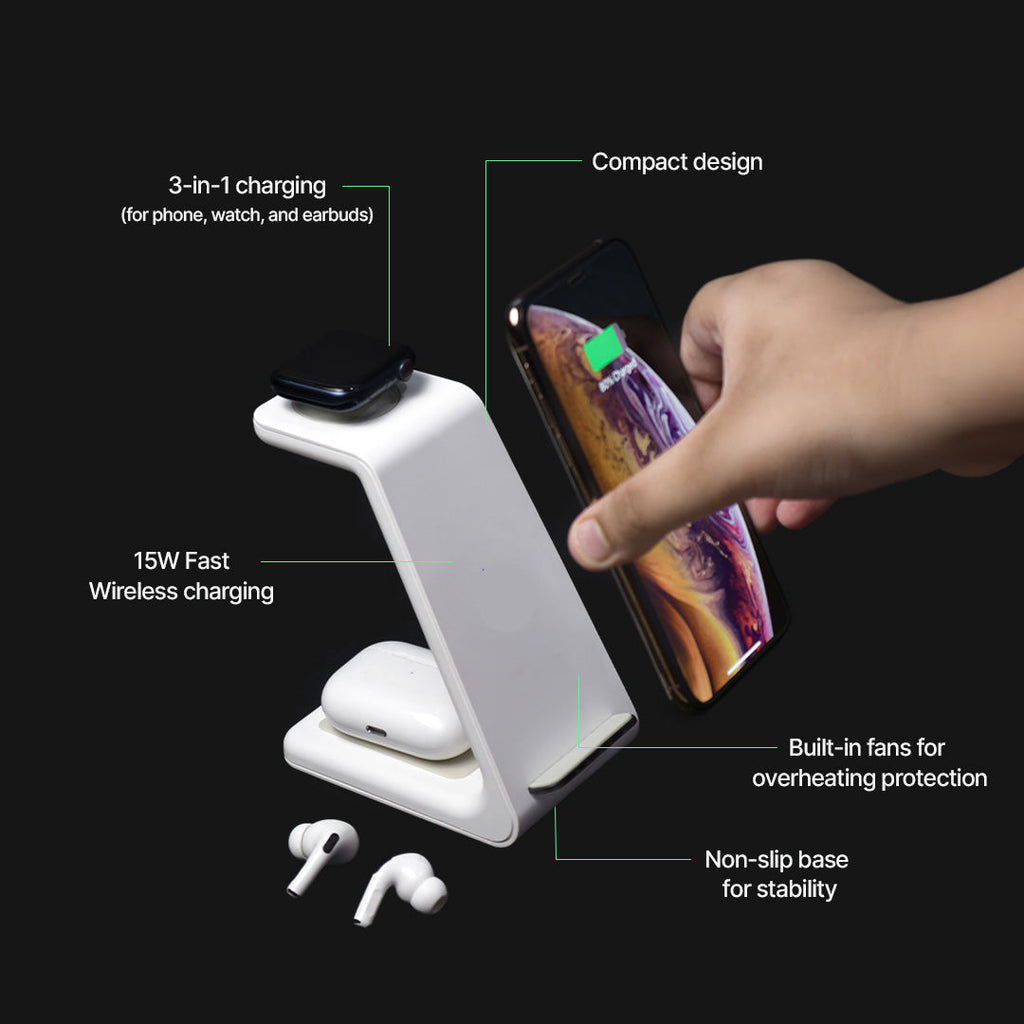 NexaDock 3-in-1 Fast Wireless Charger for Phone, Watch & Earbuds | Desfino
