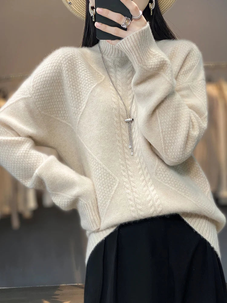 Marlow 羊绒高领麻花针织衫 — 温暖叠穿单品 - Desfino